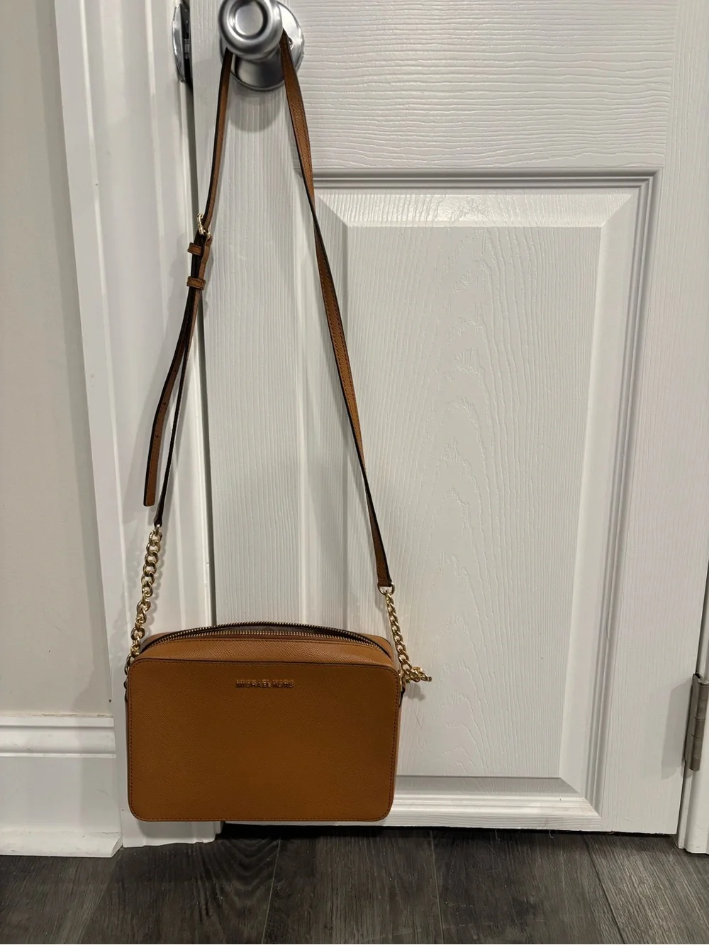Michael Kors Cognac Saffiano Crossbody with Gold Chain