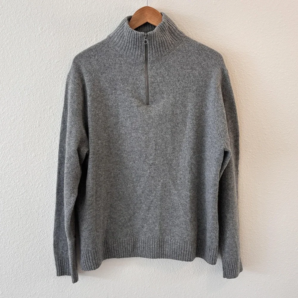 J Crew Sweater Mens XL Gray Merino Wool Blend Half Zip Mock Neck Pullover‎ Knit