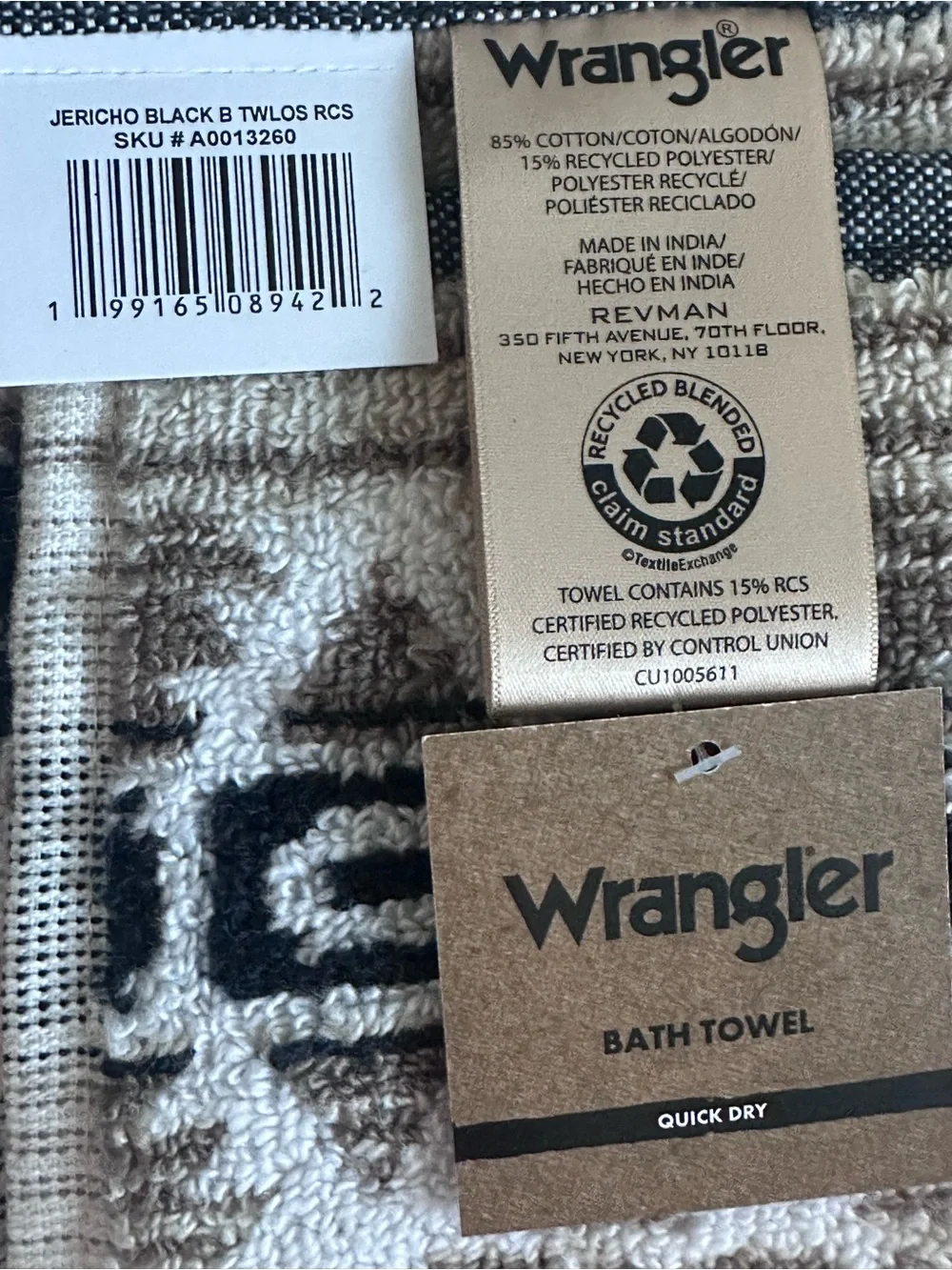 Wrangler 4 Pc Towel Set 2 Bath Towels 2 Hand Towels Southwestern Black Brown NWT