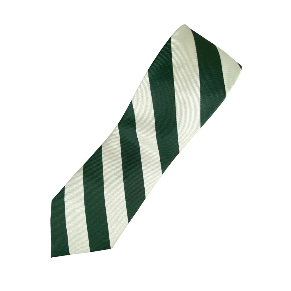 VTG Parquet Mens Silk Tie Forest Hunter Green Off White Repp Stripe Prep 58x4