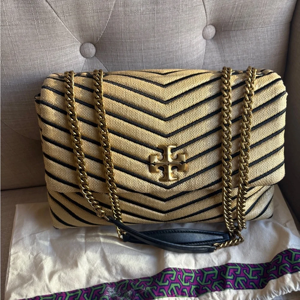 Tory Burch Chevron Gold and Black Shoulder Bag
