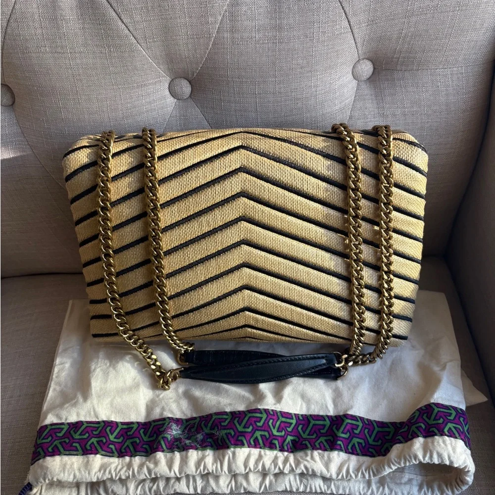 Tory Burch Chevron Gold and Black Shoulder Bag