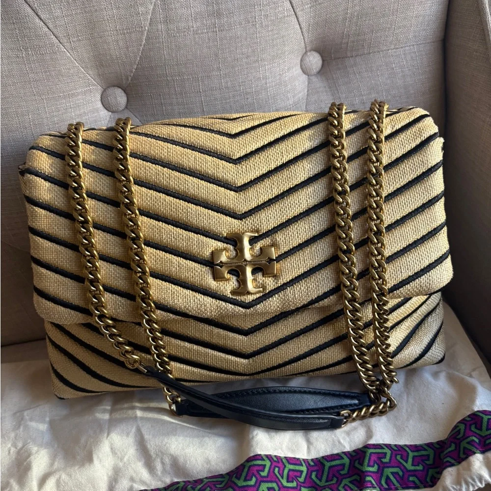 Tory Burch Chevron Gold and Black Shoulder Bag