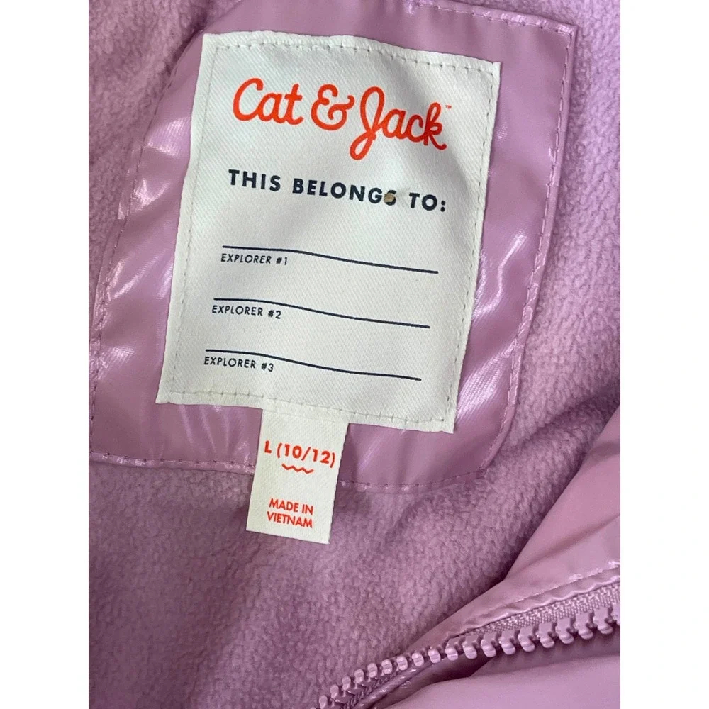 Cat & Jack Girls Metallic Lavender Puffer Jacket Hooded Fleece Lined Size L