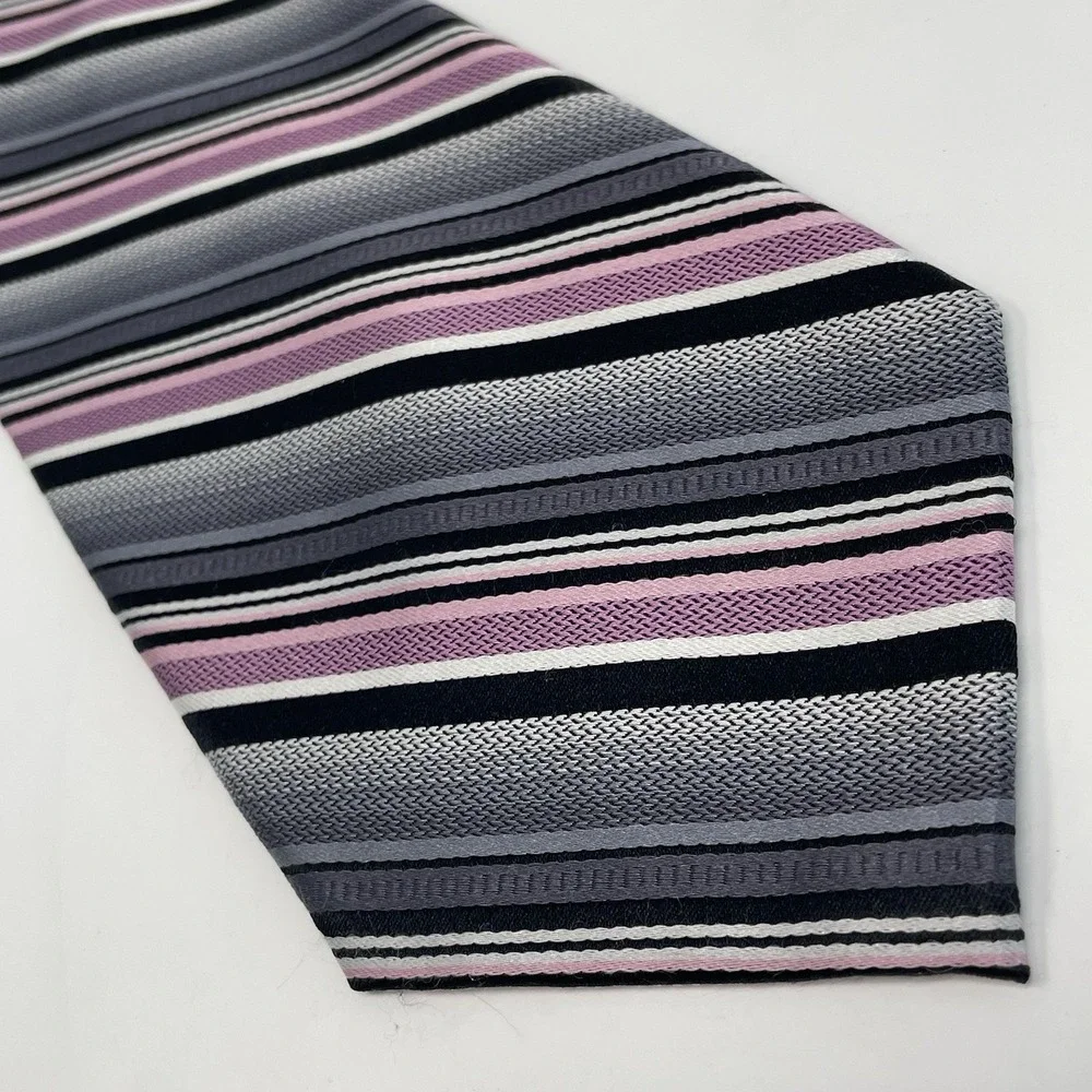 Platinum Designs Tie Handmade‎ Silk Pink Gray Black VTG 3.75x62