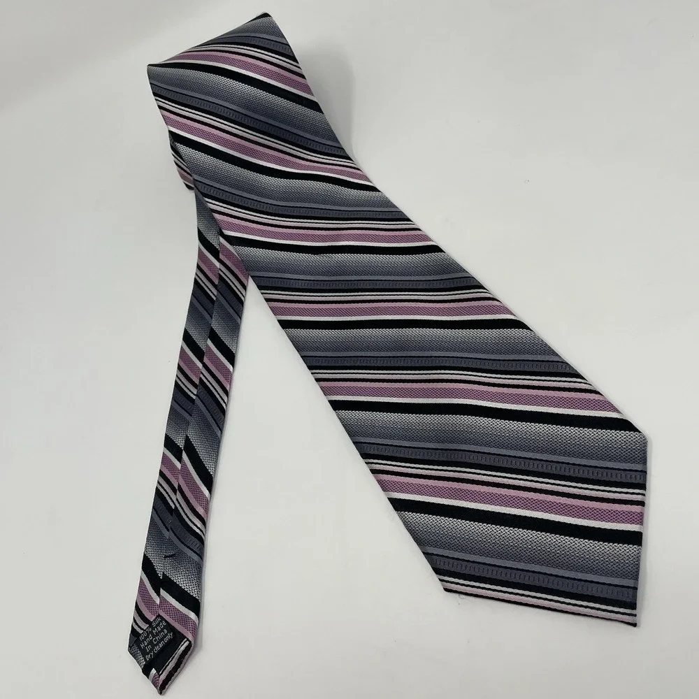Platinum Designs Tie Handmade‎ Silk Pink Gray Black VTG 3.75x62