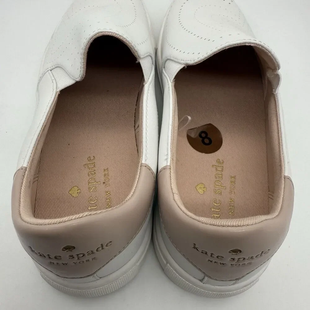 Kate Spade New York White Leather Slip On Tennis Shoes Women’s Size 8