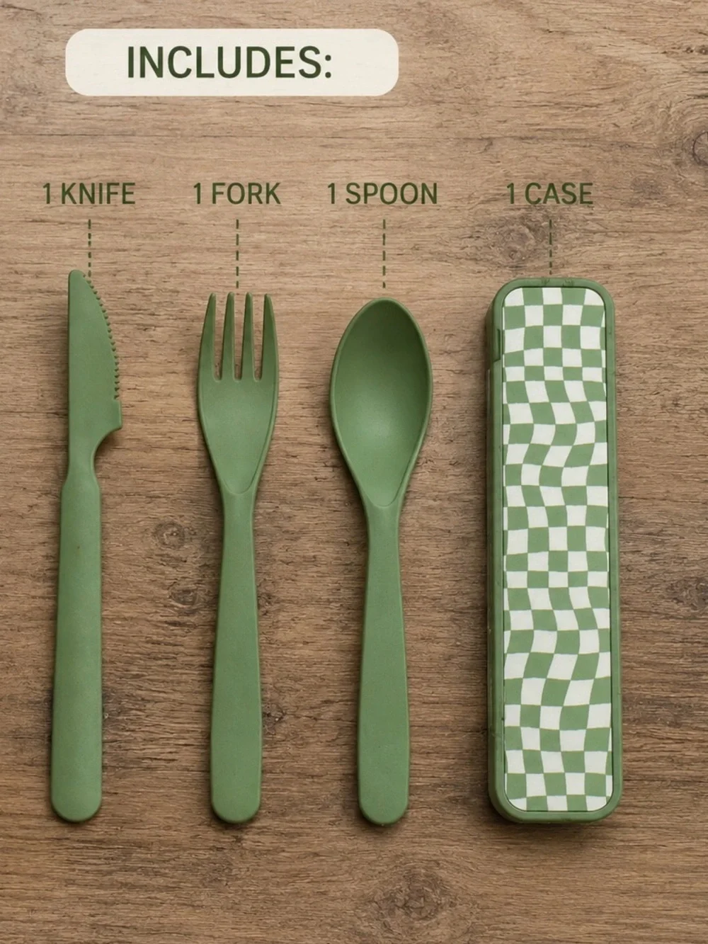 Travel Pack Utensil Set - Green Reusable with Case