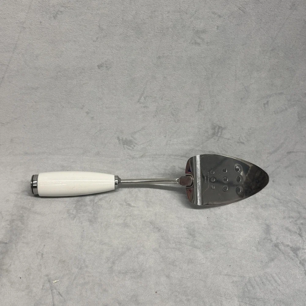CorningWare Stainless‎ Steel Spatula White Plastic Handle Perforated Server