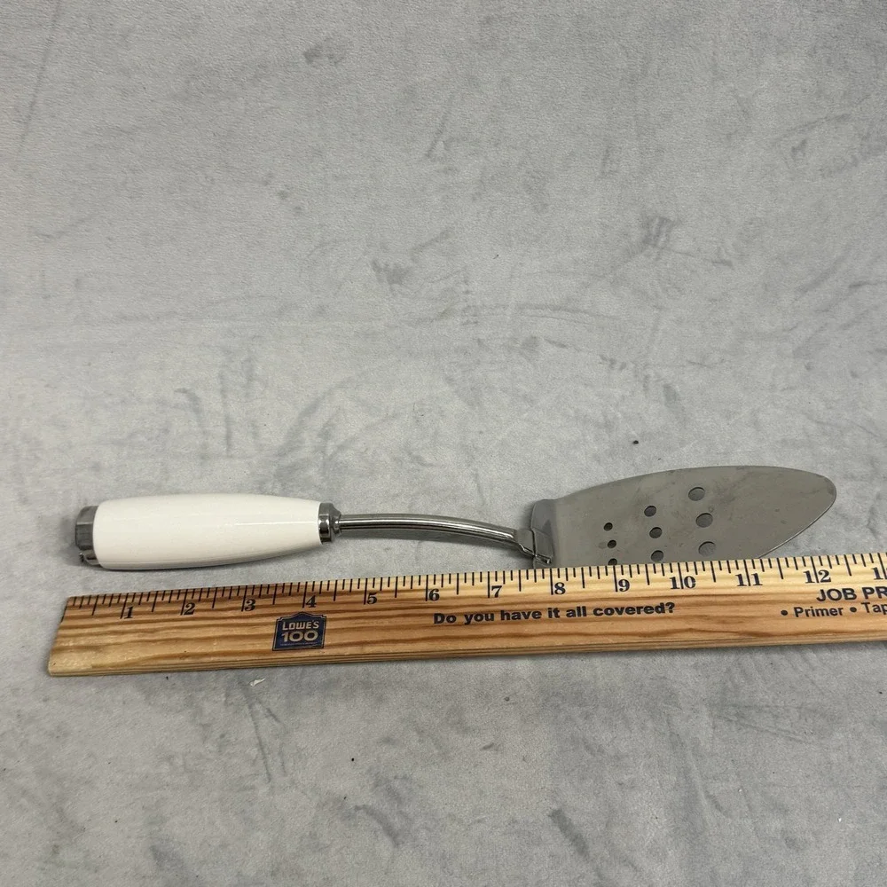 CorningWare Stainless‎ Steel Spatula White Plastic Handle Perforated Server