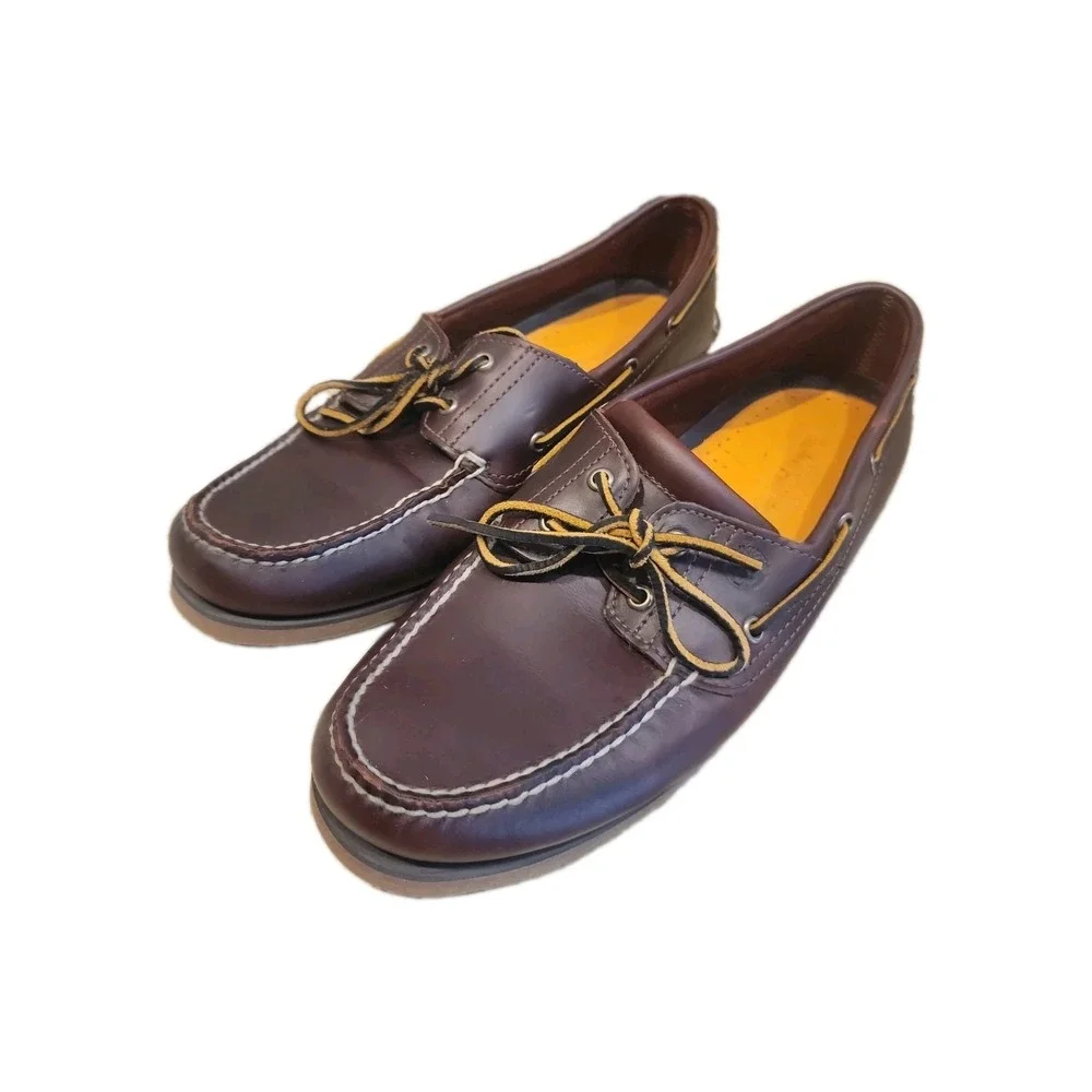 Timberland Mens 13 Classic 2 Eye Boat Shoes Brown Red Leather Preppy Excellent