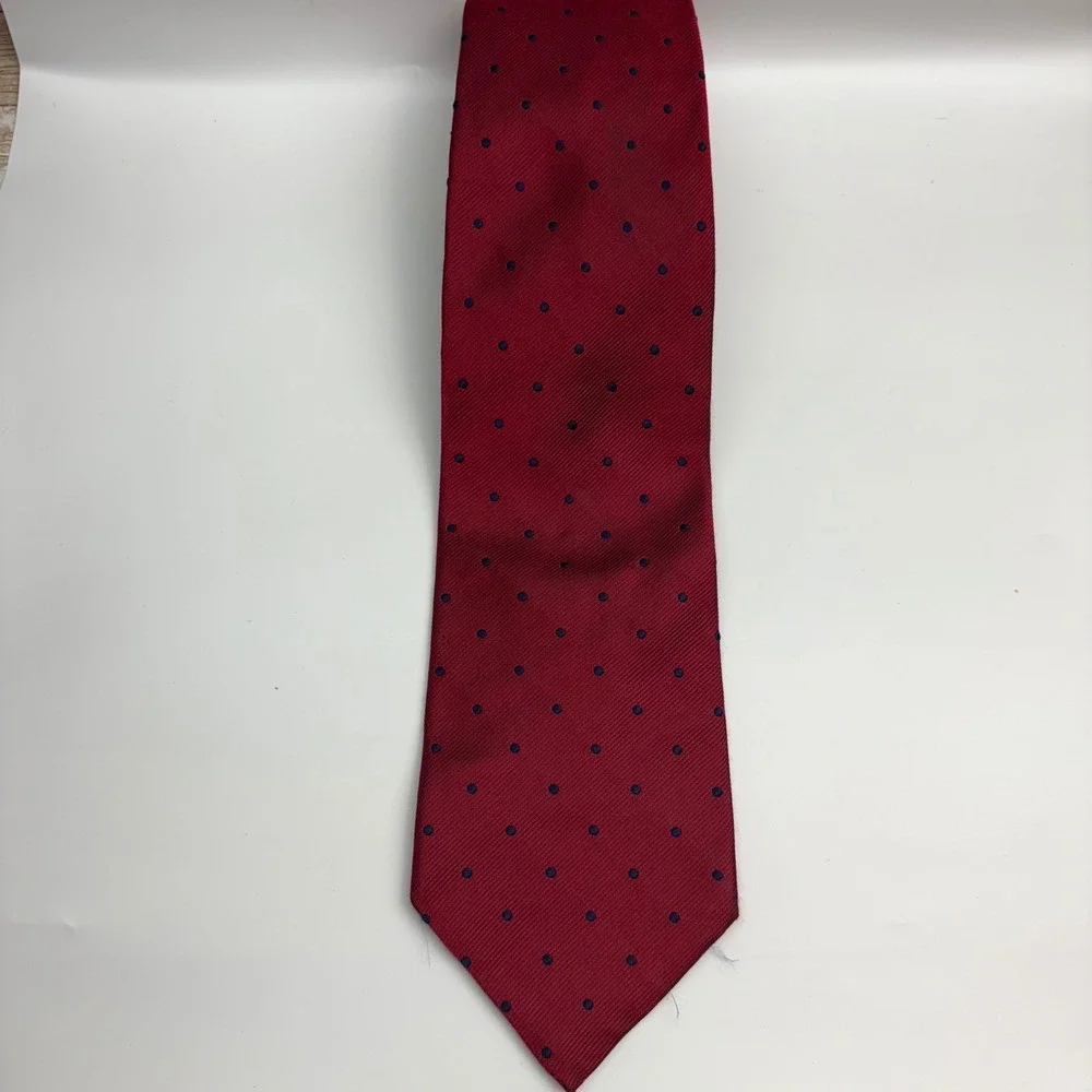 Brooks Brothers Tie Mens One Size Burgundy Red Blue Polka Dot Silk Made‎ in USA
