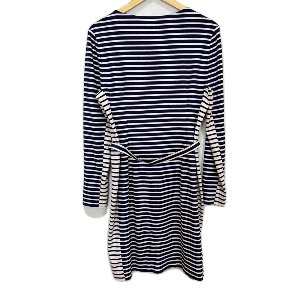 Tory Burch Callan Belted Striped Long Sleeve Dress Blue Beige Stretch Women’s XL