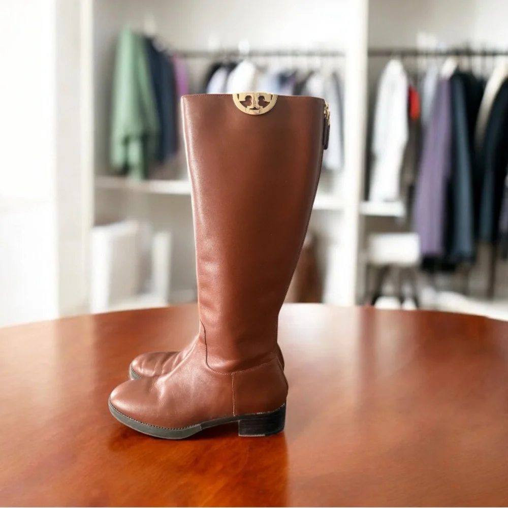 TORY BURCH Tall Brown Leather Riding Boots Equestrian Knee High WOMENS 6.5 M