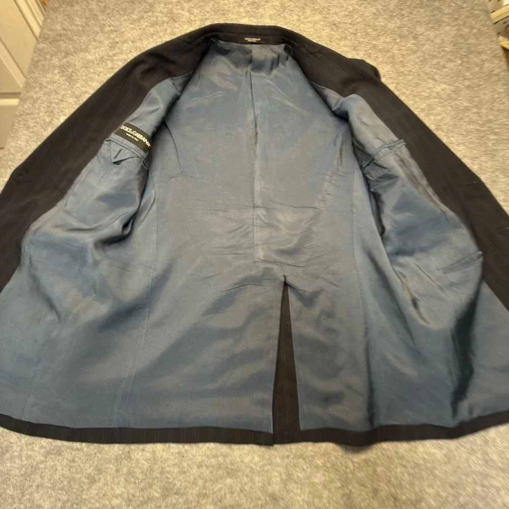 Dolce & Gabbana Suit Jacket Mens 52 (L) Pinstripe Virgin Wool Navy Blue Blazer
