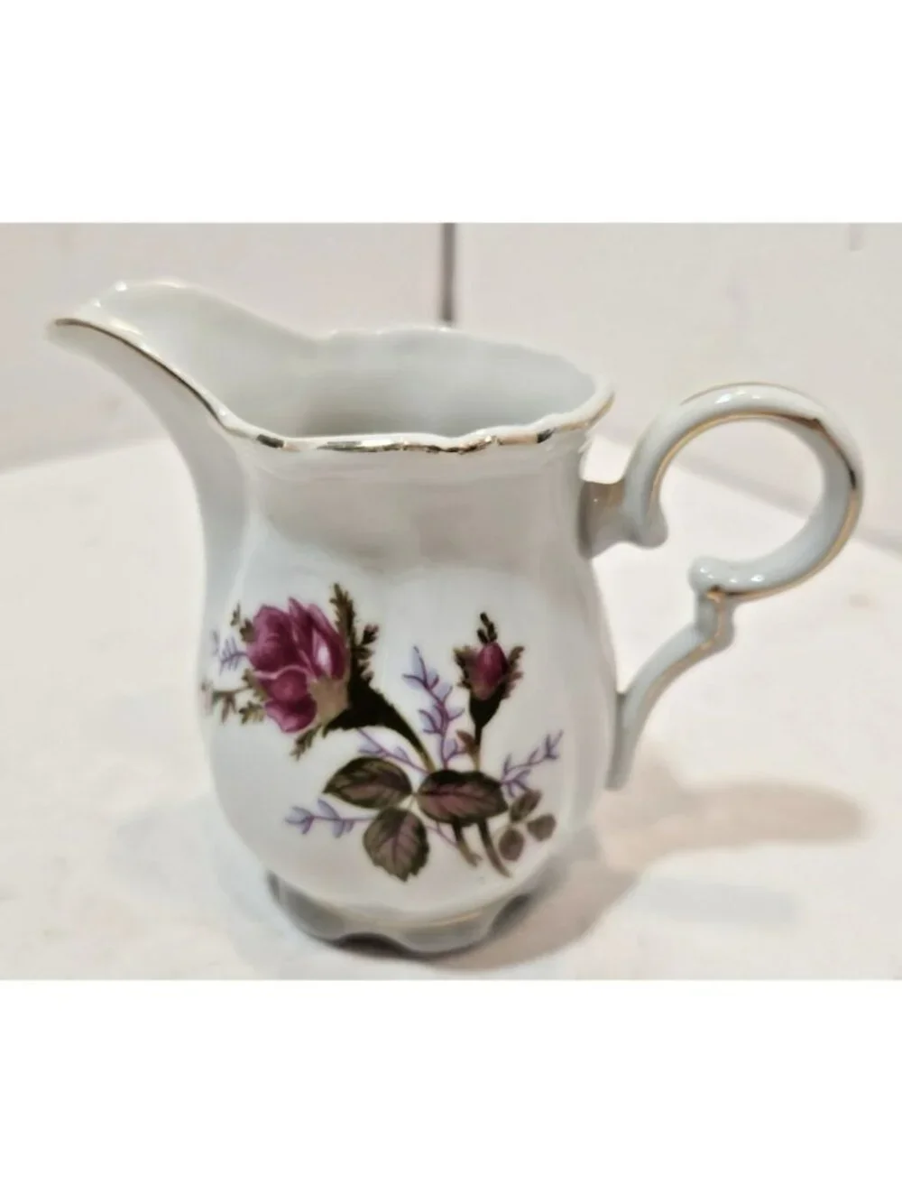 Vintage Rose Pattern Porcelain Creamer Made in Japan Gold Trim