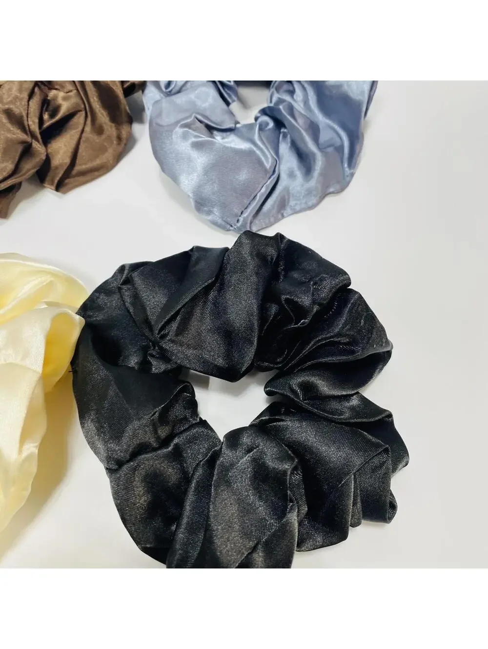 Hair Scrunchies Set of 4 Cream Brown Grey Black Soft Elastic Brand New
