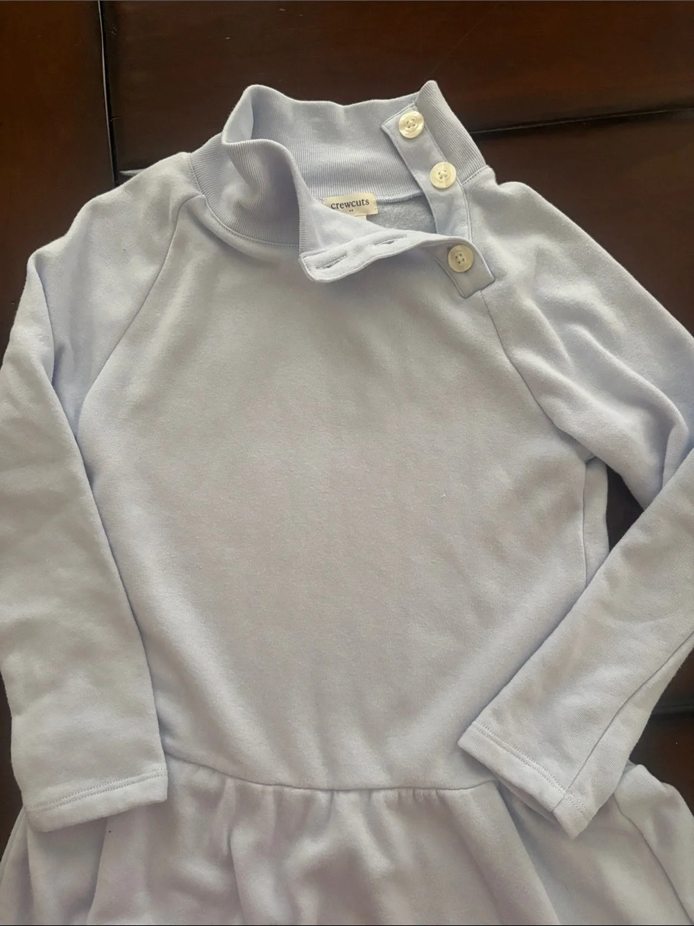 J Crew Crewcut Girls' Light Blue Long Sleeve Button-Shoulder Dress
