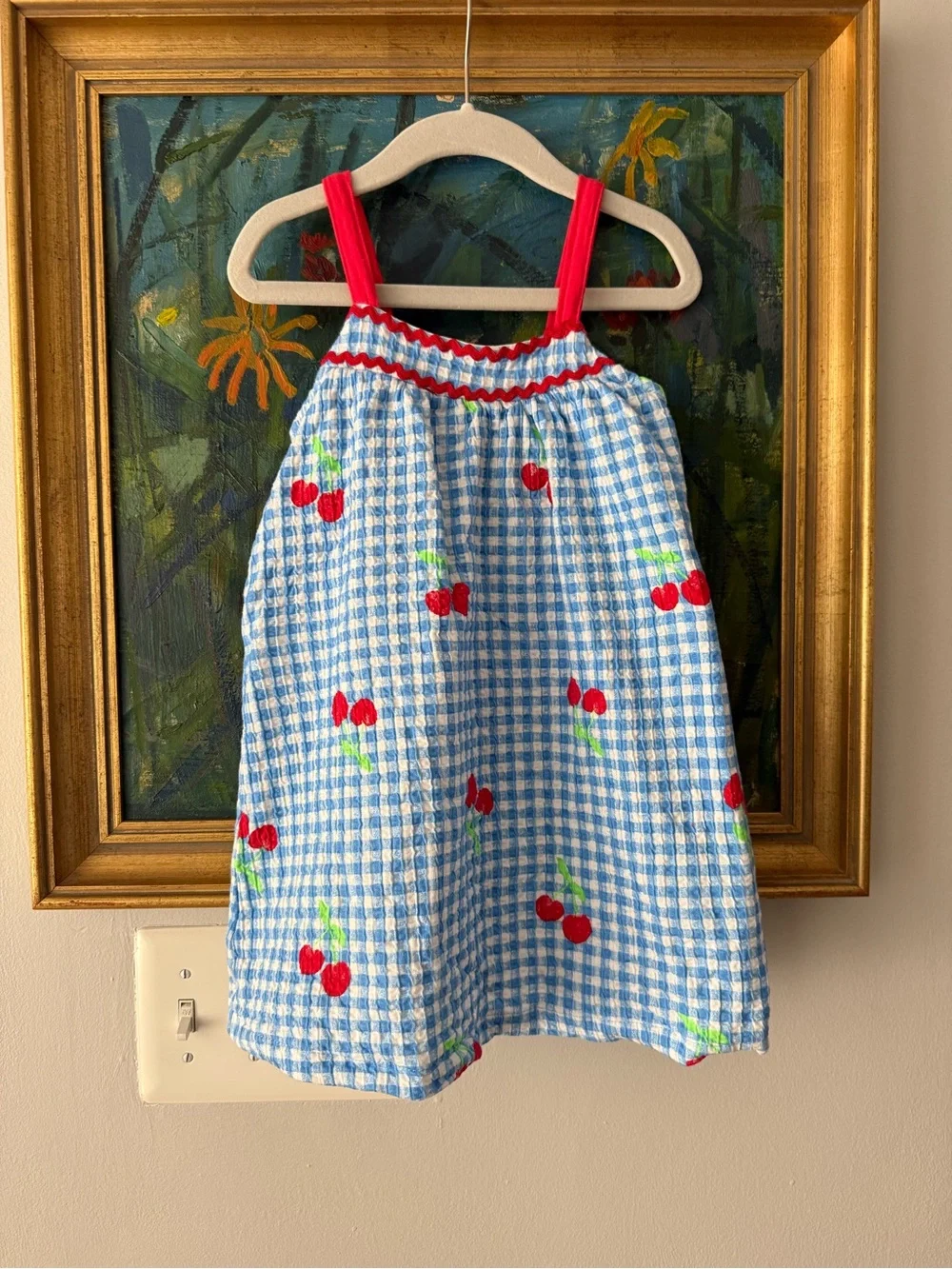Zara Blue Gingham Dress with Cherry Print