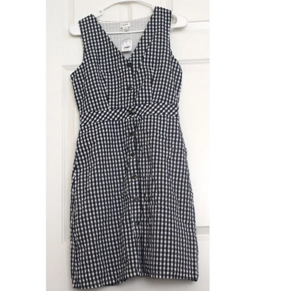 J CREW Gingham Mini Dress Button Down New Preppy Sz 2 Office