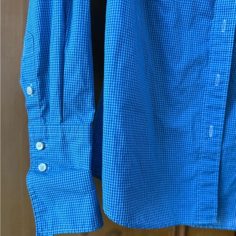 Thomas Mason for J.Crew blue micro-check button-down shirt made of 100% cotton
