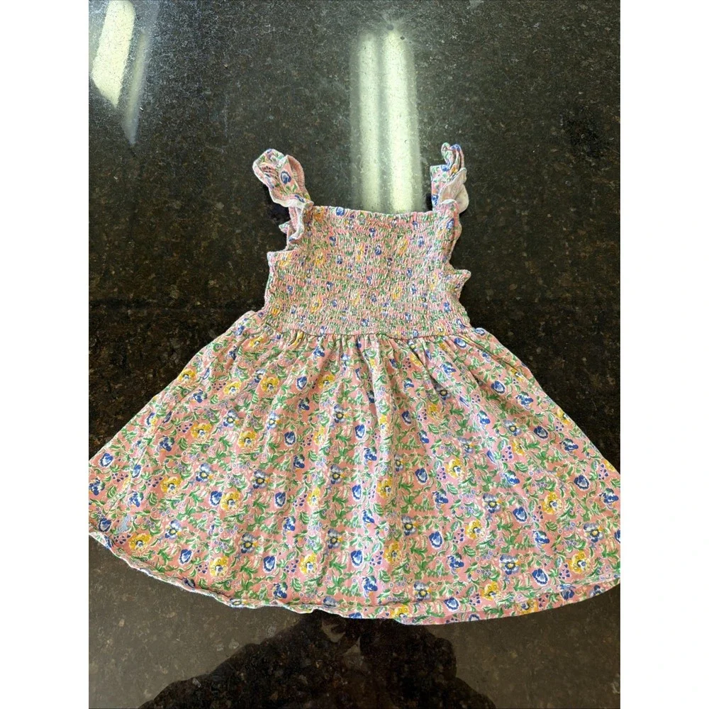 Ralph Lauren Toddler Dress Sz 12m Smocked Sundress Knit Cotton Floral‎ Flutter