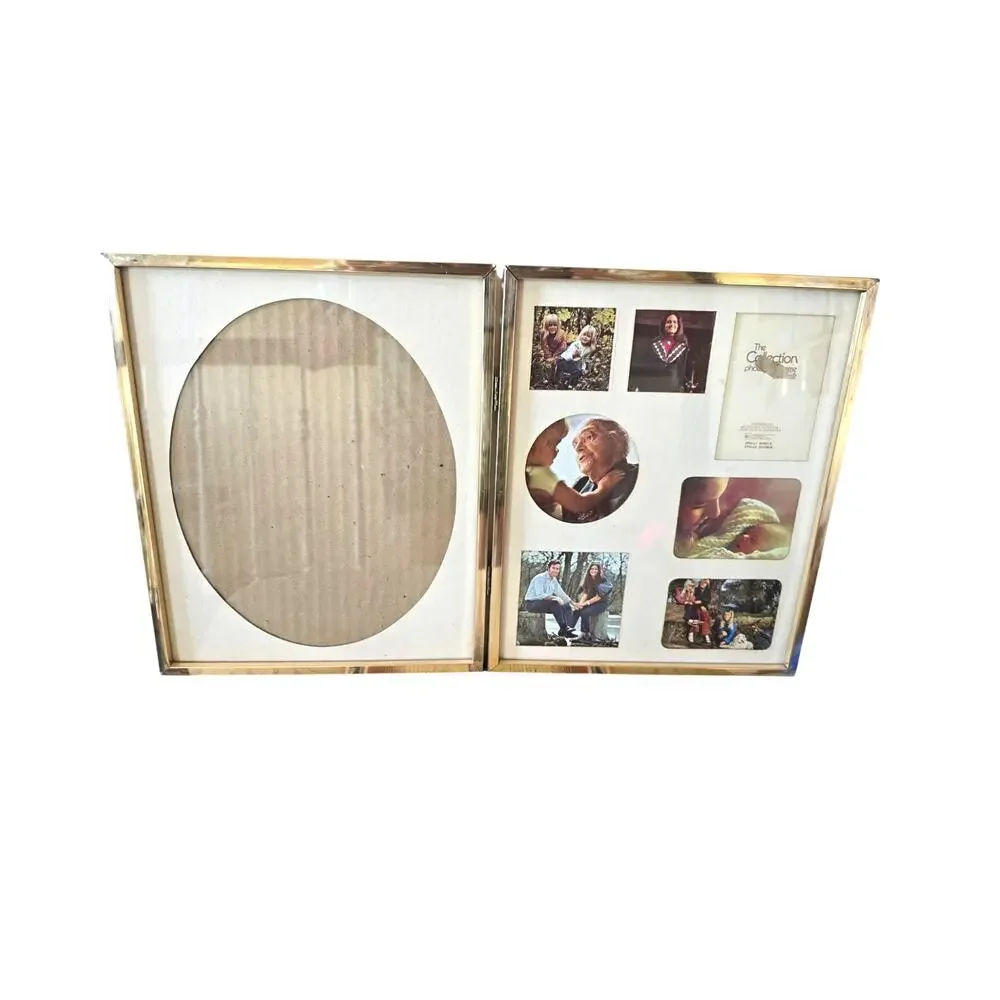 Vintage Double Sided Folding Picture Frame 8 X 10 and Collage Gold Trim