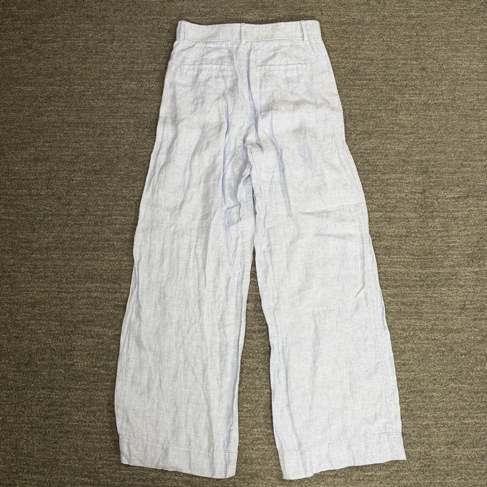 Everlane Linen Set Women 6 Light Blue Wide Leg Pants Beach Resort Nautical Coast