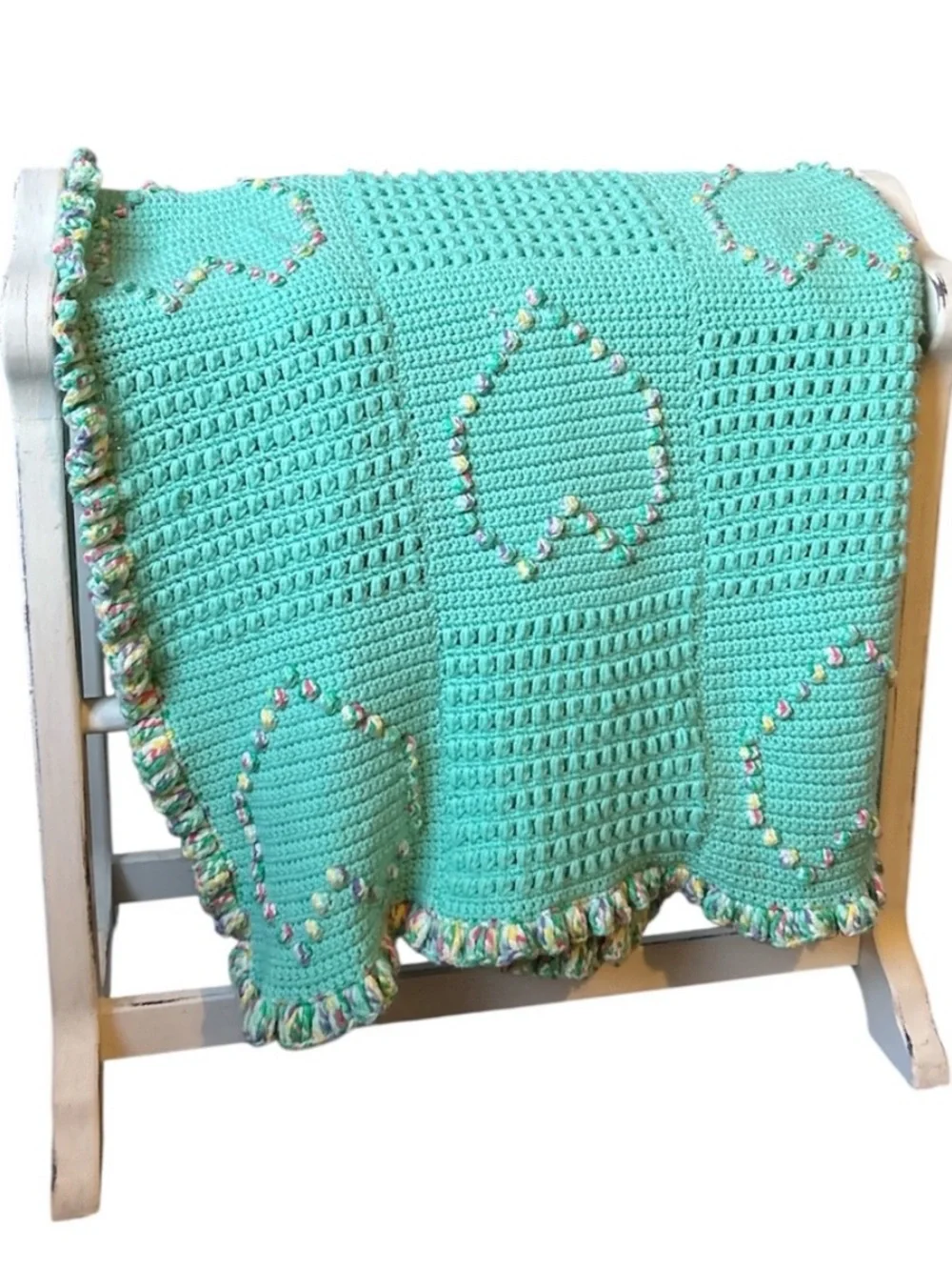 Handmade vintage Crochet Heart Blanket