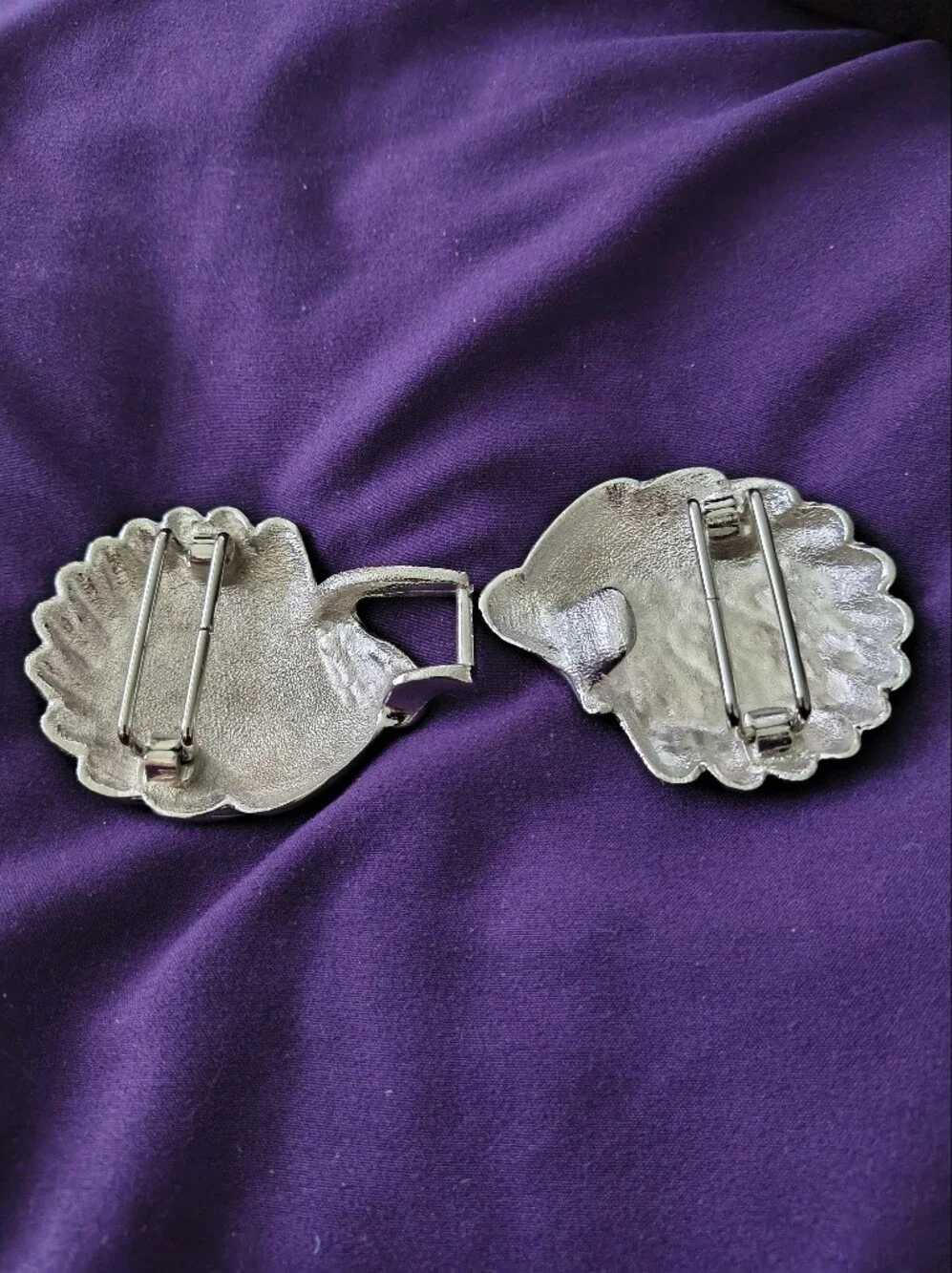Huge Vintage Sea Shell Silver Tone Belt Buckle. Estate Find