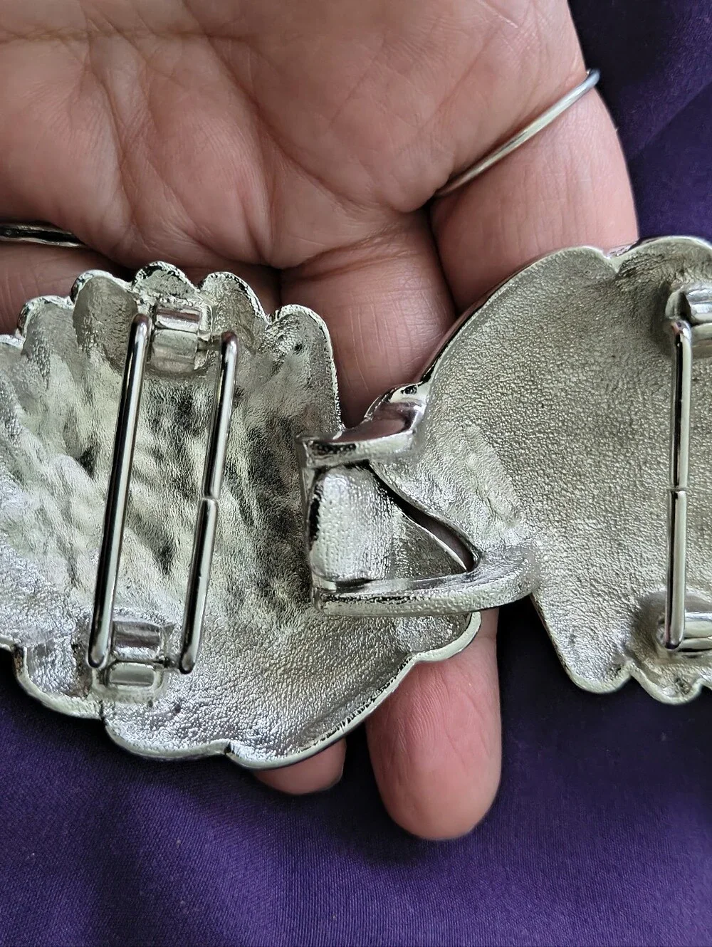 Huge Vintage Sea Shell Silver Tone Belt Buckle. Estate Find