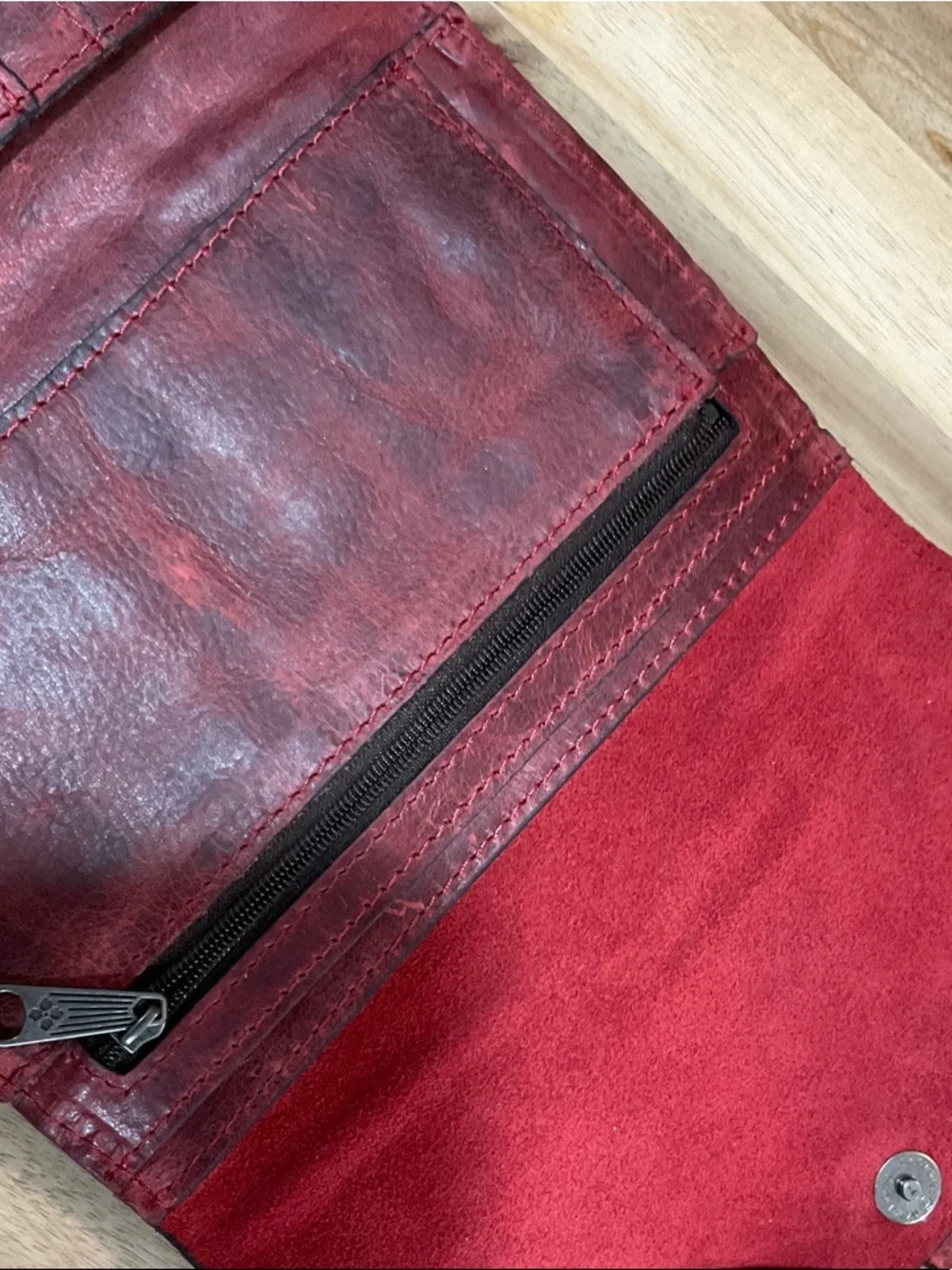 Patricia Nash Deep rustic  Red Embossed Leather Tri-Fold Wallet Belt Bag