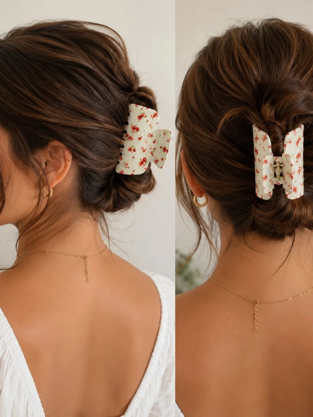 Viral PARKE by Target Floral Cream Hair Claw Clip with Red Flower Print