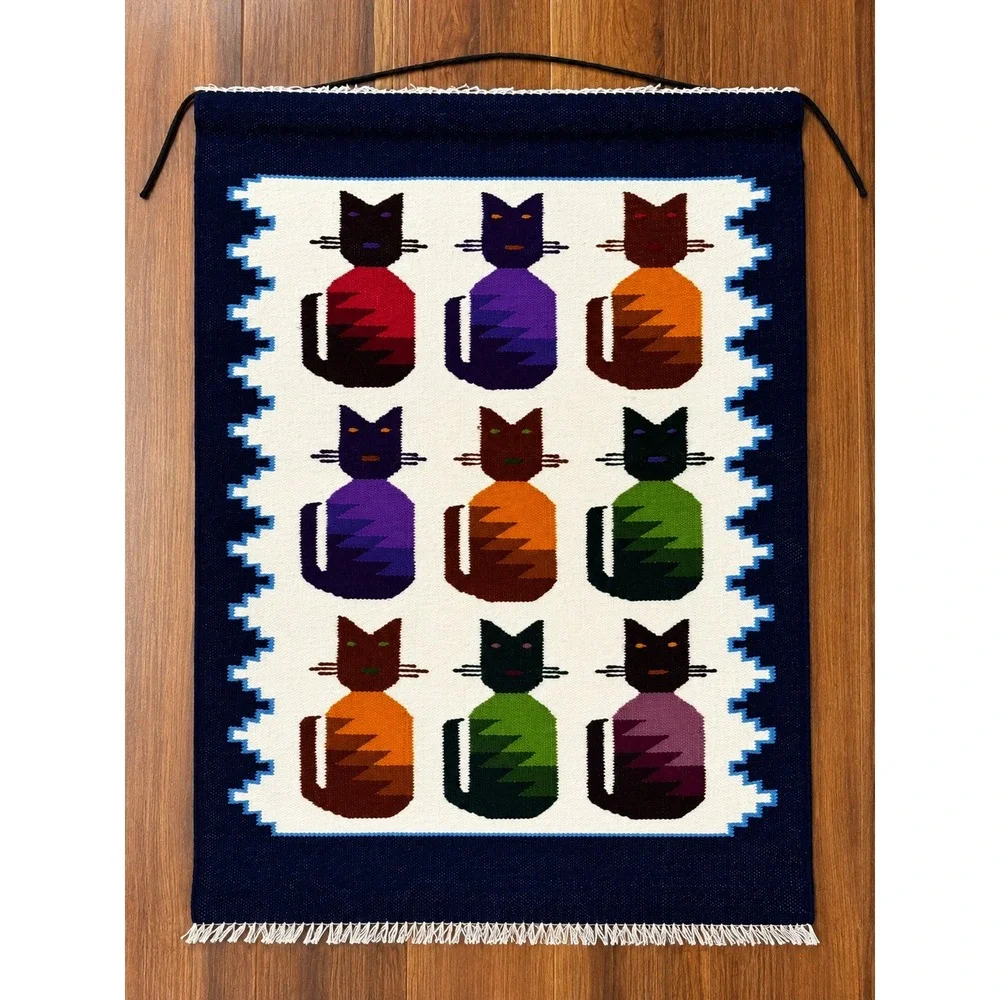 Handmade Southwest Wool Tapestry Cats 21x28