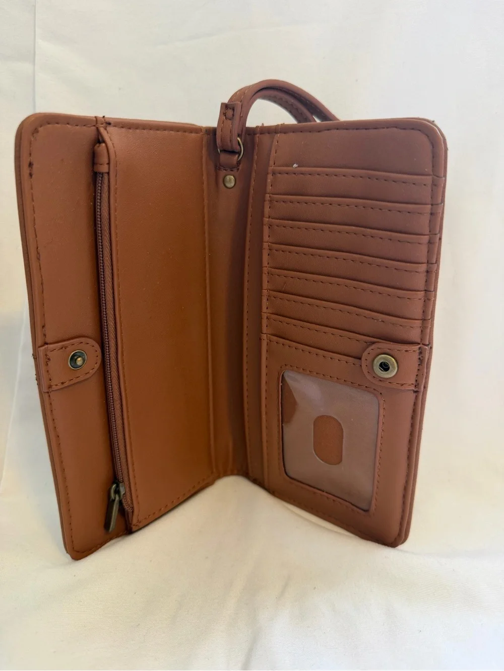 Brown Vegan Leather Wristlet Wallet