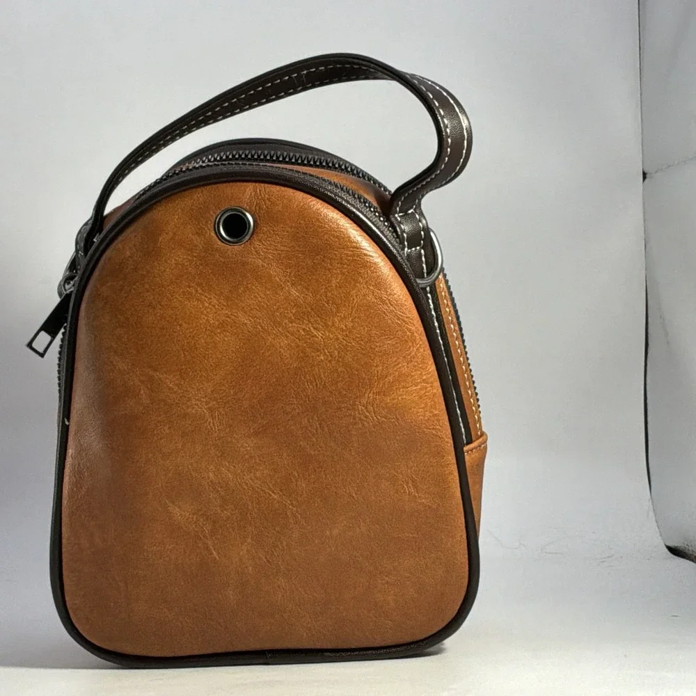 Bee Crossbody 3 Zip Organizer Brown Faux Leather Bag Purse