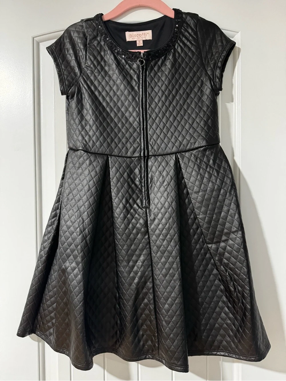 NWOT Biscotti Quilted Black Faux Leather Dress with Zip Front - Size 8