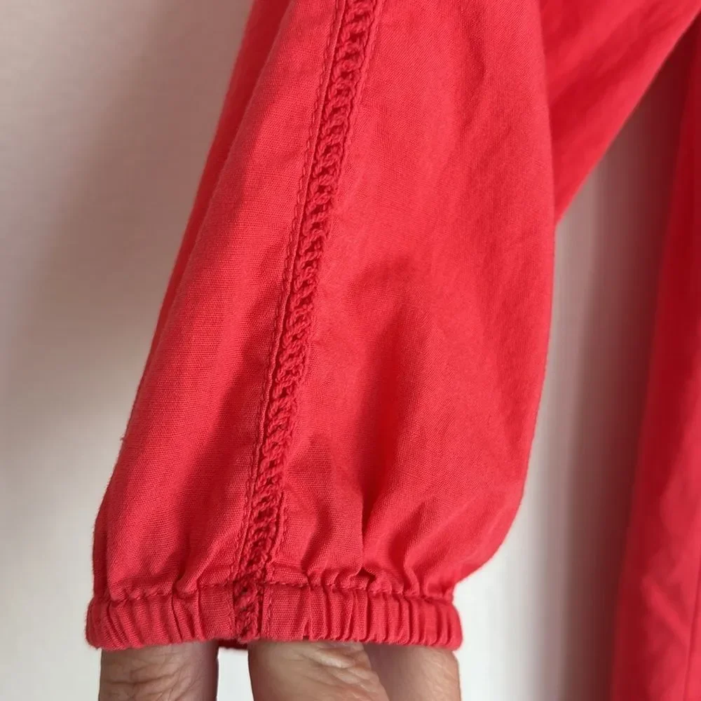 Boden mini girls Red/coral Embellished  embroidered Pom Pom 3/4 Sleeve dress 8/9