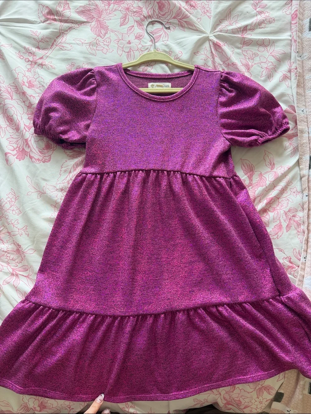 Tucker + Tate Metallic Magenta Tiered Puff-Sleeve Dress