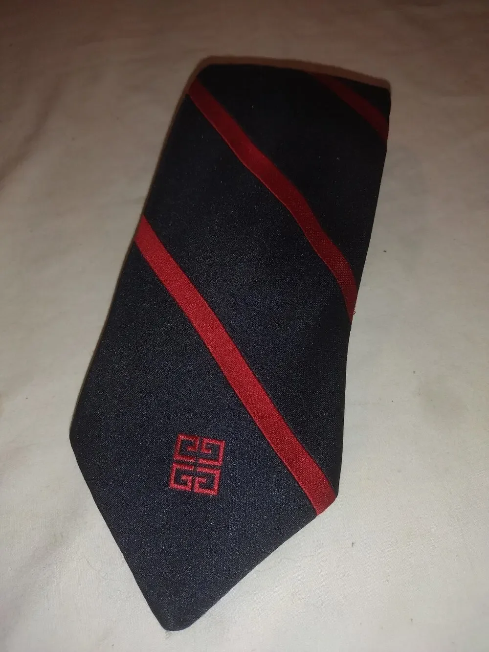 Vintage Givenchy Gentleman Paris Navy Black Red Striped Necktie 100% Polyester