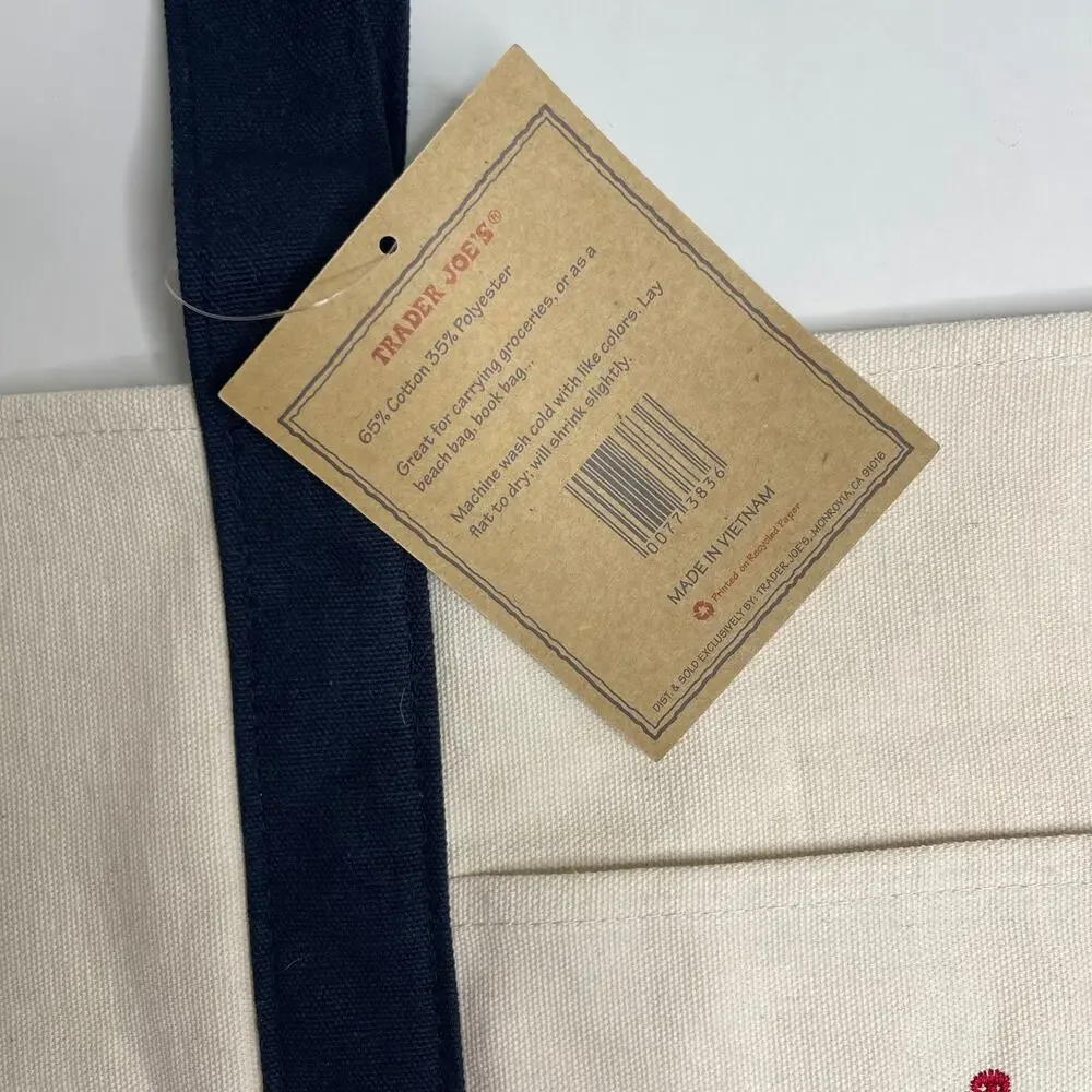 Set of 4! — Trader Joe’s Canvas Tote Bags — Large Size NAVY BLUE + Mini PASTELS!