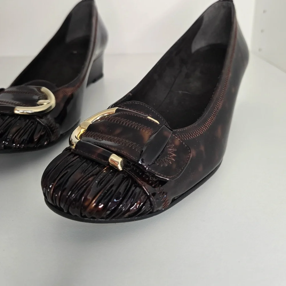 Stuart Weitzman Tortoiseshell Patent Leather Wedge Pumps | Size 7| Made in Spain