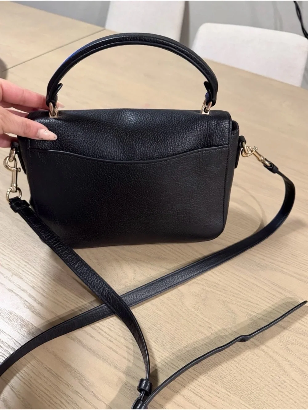 Coach Black Leather Top-Handle Crossbody Bag with Gold Turn-Lock