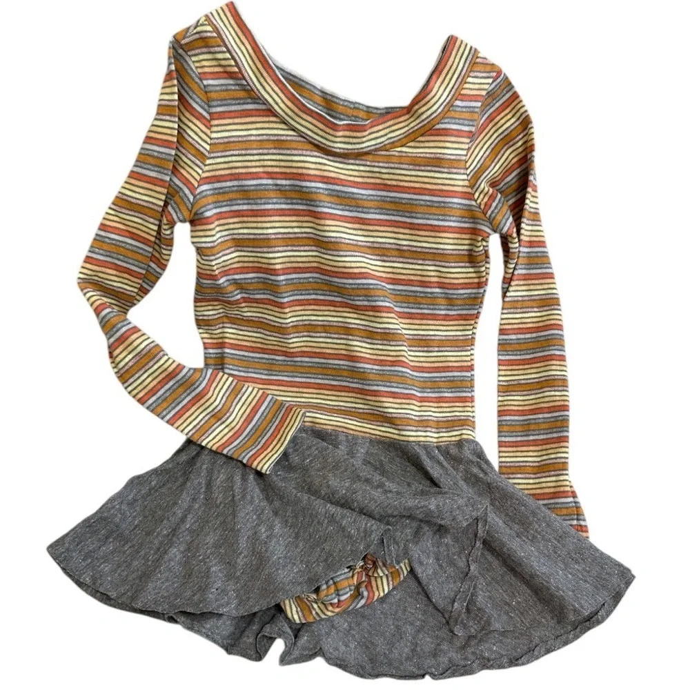 Vintage 70s Toddler Girls Color Striped Skirted Skate Gymnastics Leotard One Pc