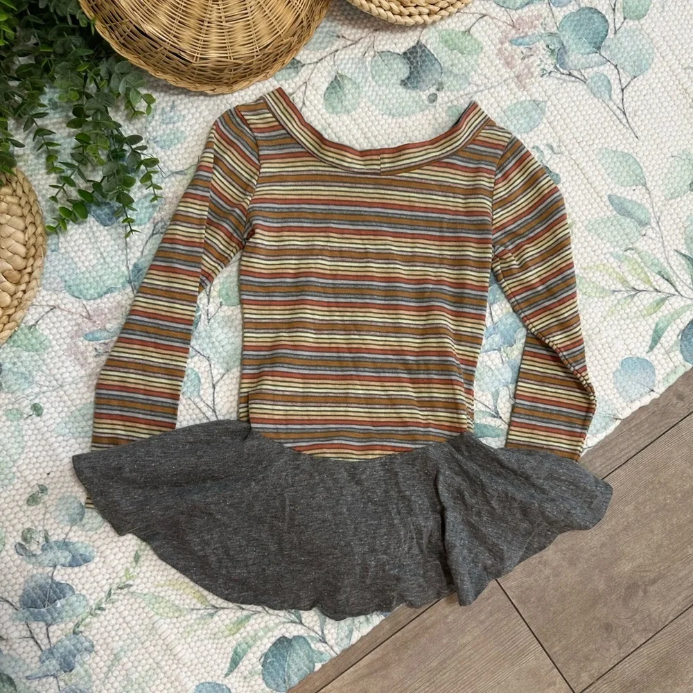 Vintage 70s Toddler Girls Color Striped Skirted Skate Gymnastics Leotard One Pc