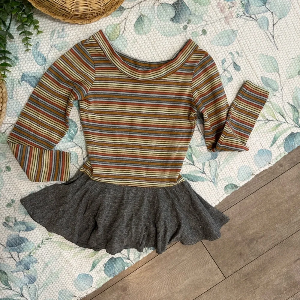 Vintage 70s Toddler Girls Color Striped Skirted Skate Gymnastics Leotard One Pc