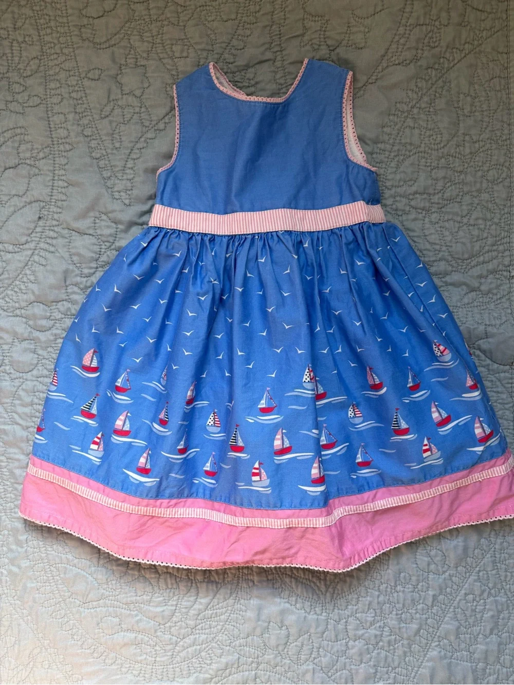 JoJo Maman Bebe Blue and Pink Nautical Sailboat Dress