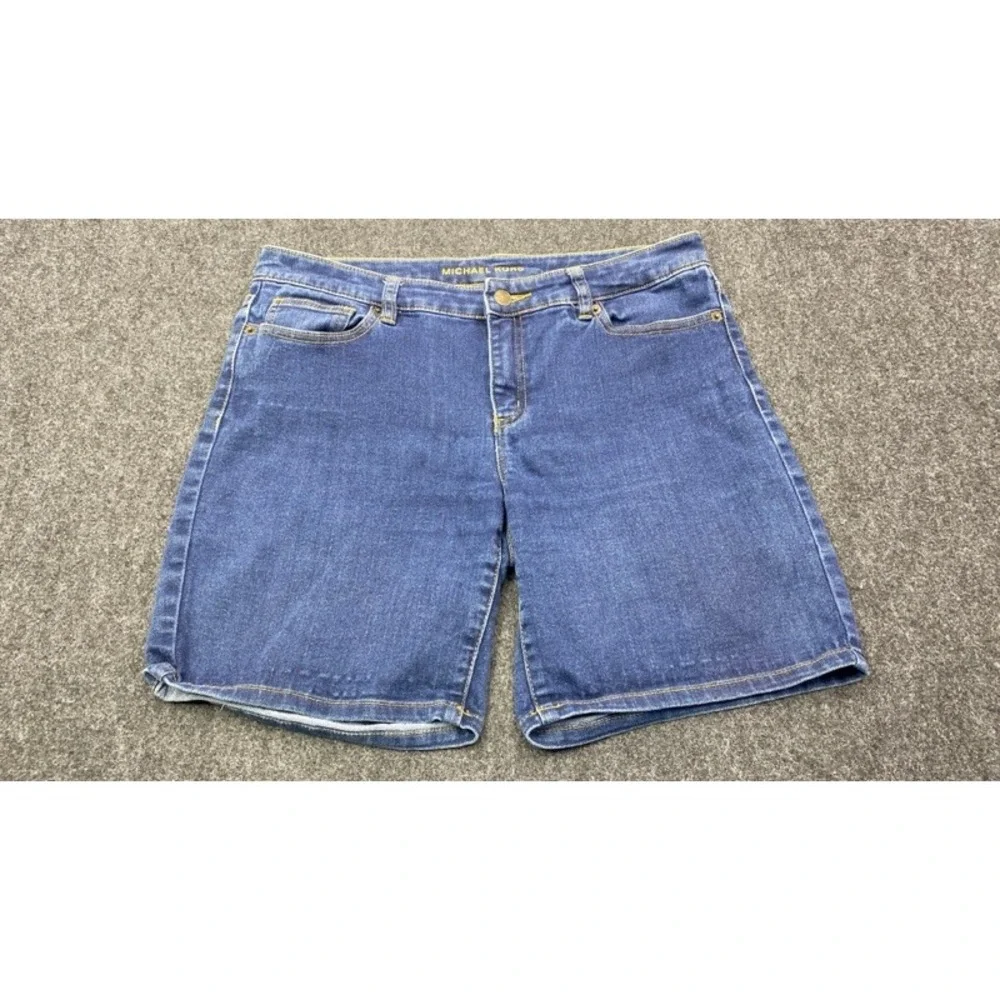 Michael Kors Denim Shorts Womens Size 6 Blue Medium Wash Gold Logo Stretch