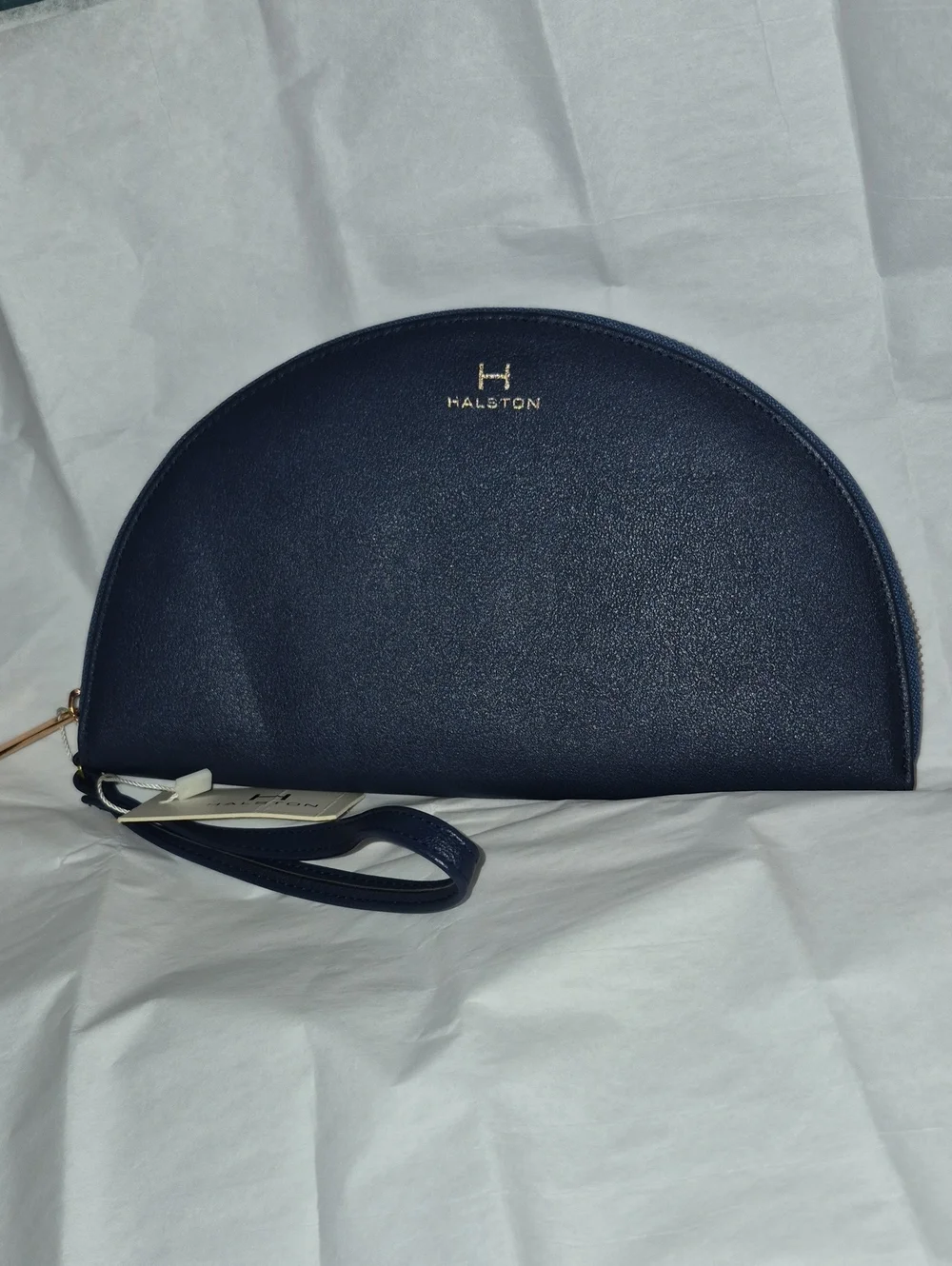 Halston H By Halston Navy Half Moon Zip Around Vegan Leather Wristlet Bag