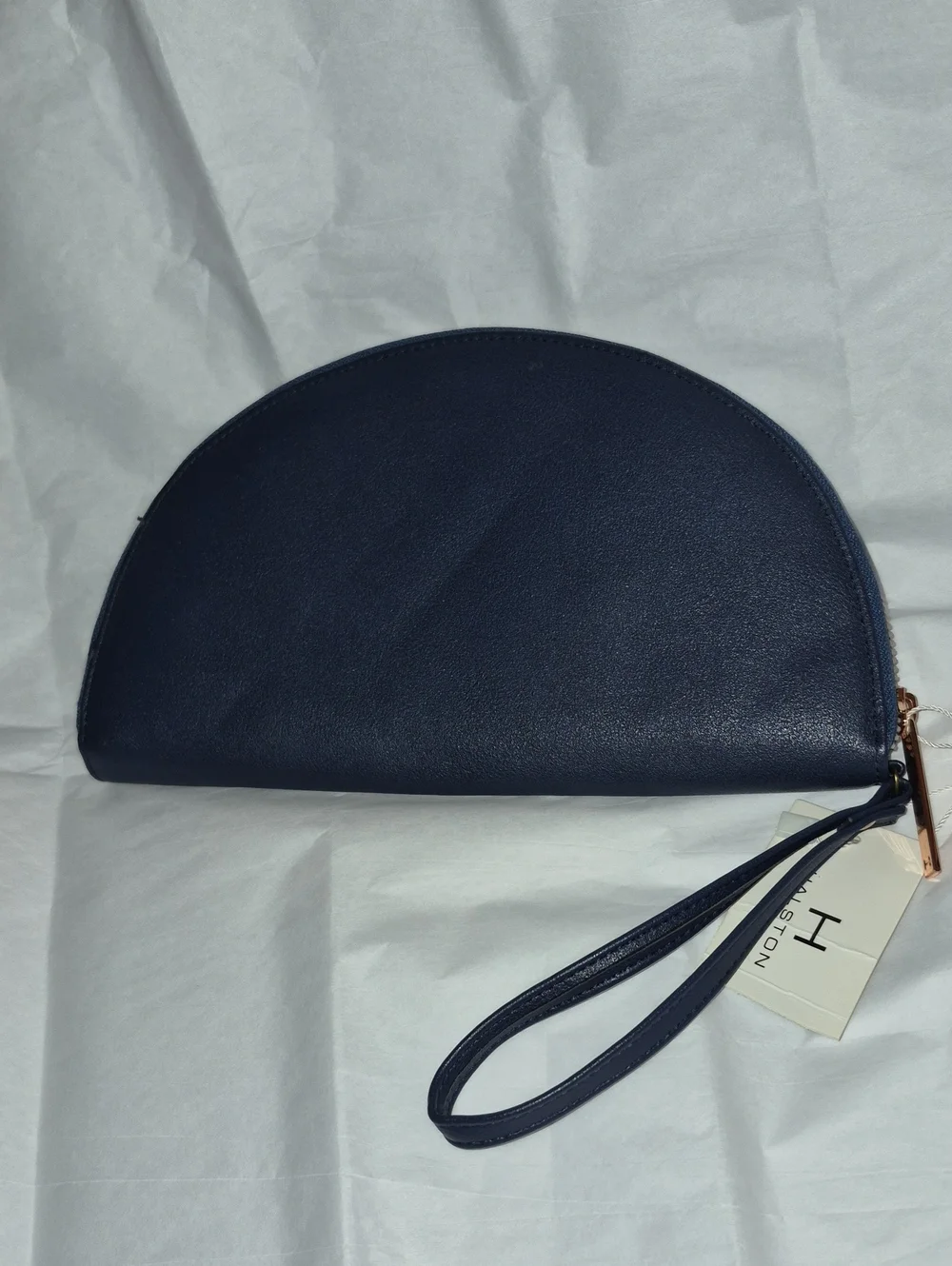 Halston H By Halston Navy Half Moon Zip Around Vegan Leather Wristlet Bag